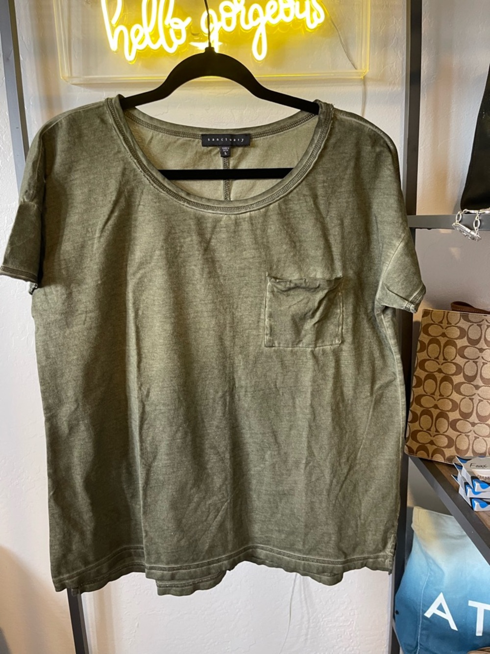 Sanctuary Olive Green Scoop Neck Tee with Center Seam